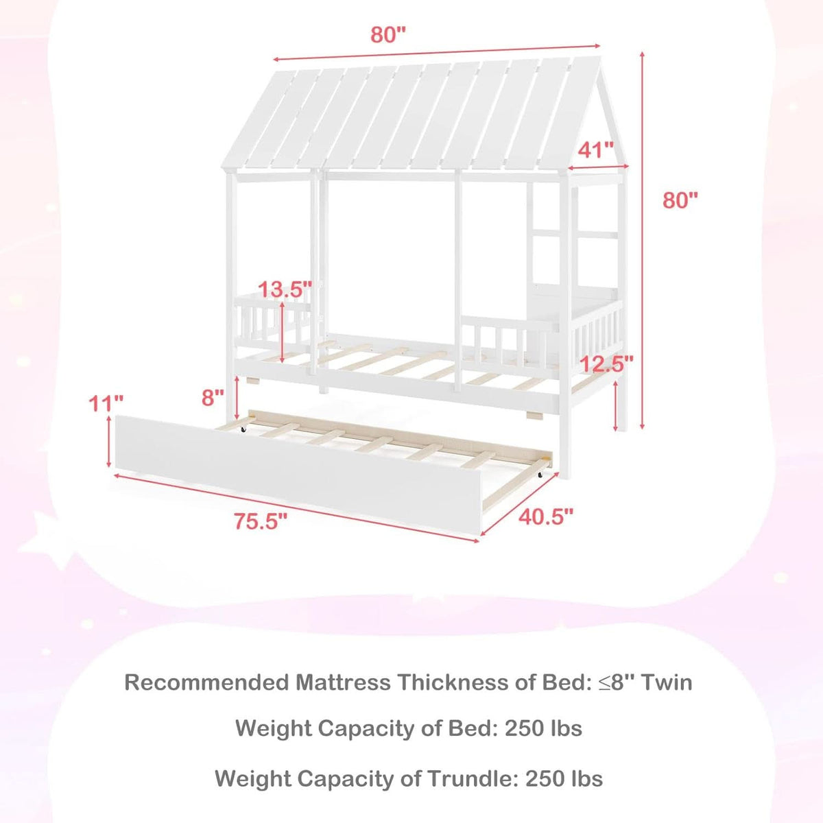 Twin House Bed With Trundle Montessori Inspired Design White