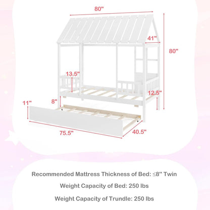 Twin House Bed With Trundle Montessori Inspired Design White