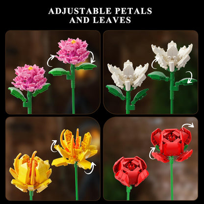 Flower Bouquet Building Set, Valentines Day Botanical Building Block Toy 1464 PCS, 18 Flowers Rose Sunflower Home Plant Decor, Birthday Gifts For Adults Women Boys Girls - 0 - LumeraKids