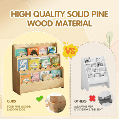 Natural Solid Pine Wood Montessori Nursery Bookshelf