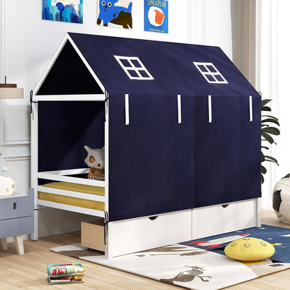 White Twin Montessori House Bed Frame With Drawers