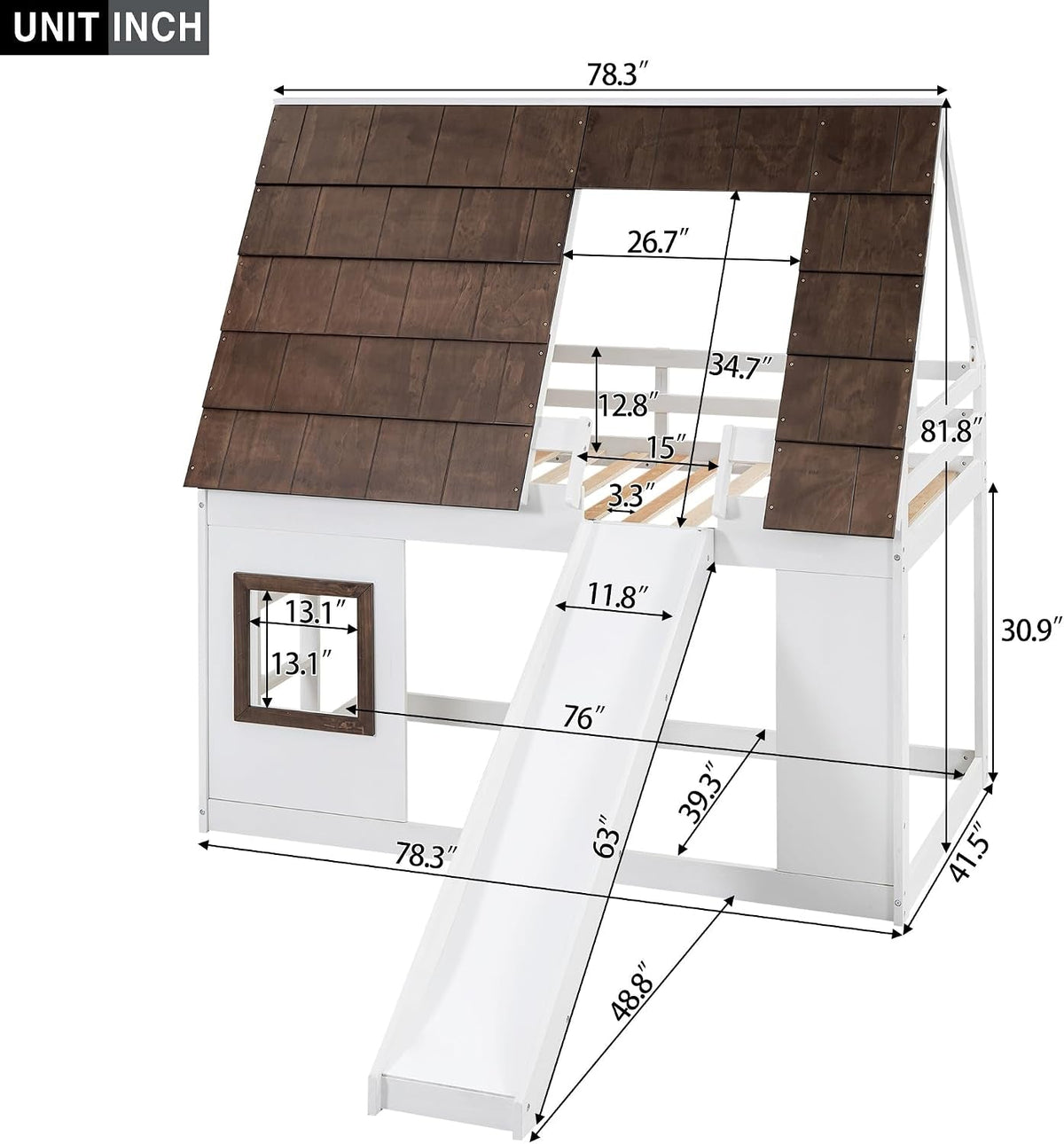 Twin Size Montessori Wooden Playhouse Bunk Bed Slide