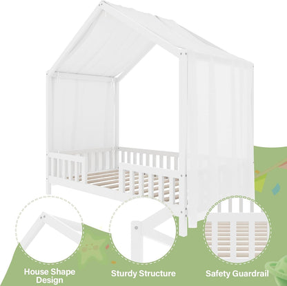 Twin Montessori House Platformbed With Canopy White
